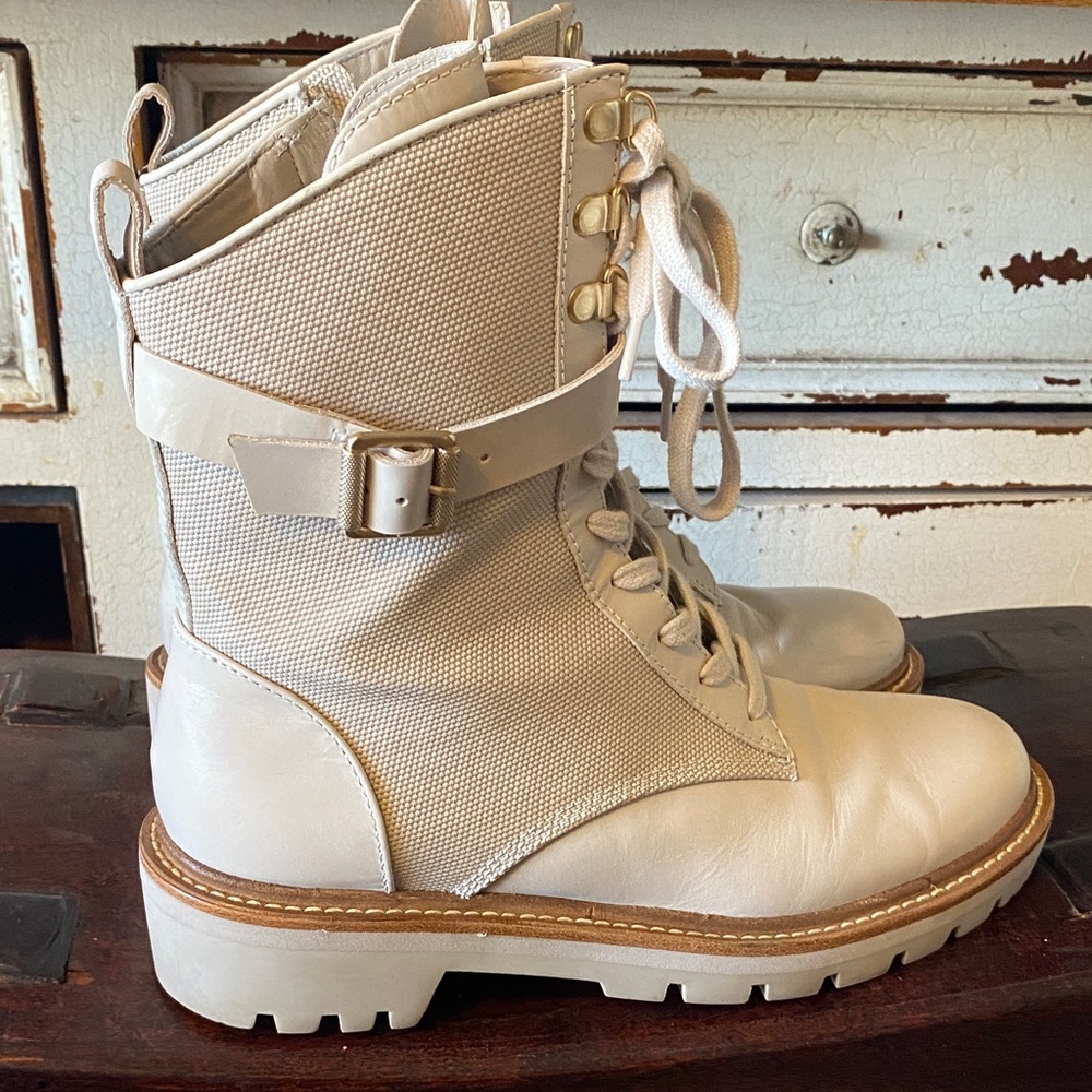 Antonio Melani Leather cream color Lace Up Lug Sole Combat Boots - Picture 2 of 12